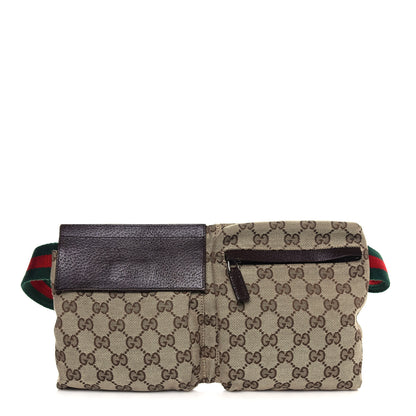Gucci GG Monogram Web Double Pocket Belt Bag Dark Brown 1 of 11