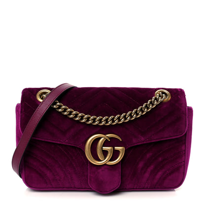 Gucci Velvet Matelasse Small GG Marmont Shoulder Bag Fuchsia Violet Cyclamen 1 of 12