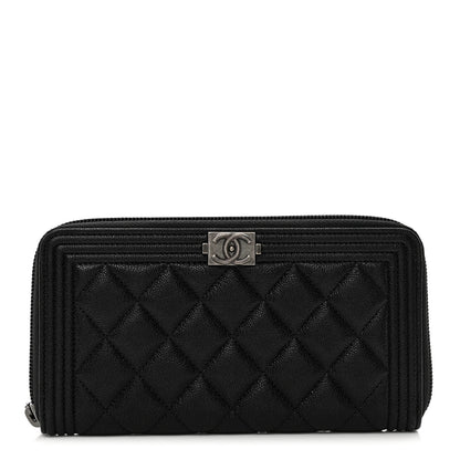 Chanel Caviar Quilted Boy Long Zip Around Wallet Black 1 of 8