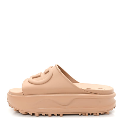 Gucci Soft Rubber Womens Interlocking G Platform 42mm Slide Sandals 39 Vintage Camel 1 of 9