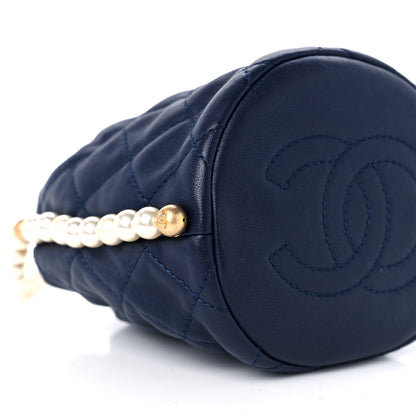Chanel Calfskin Quilted Pearl Mini About Pearls Drawstring Bucket Bag Navy 8 of 10
