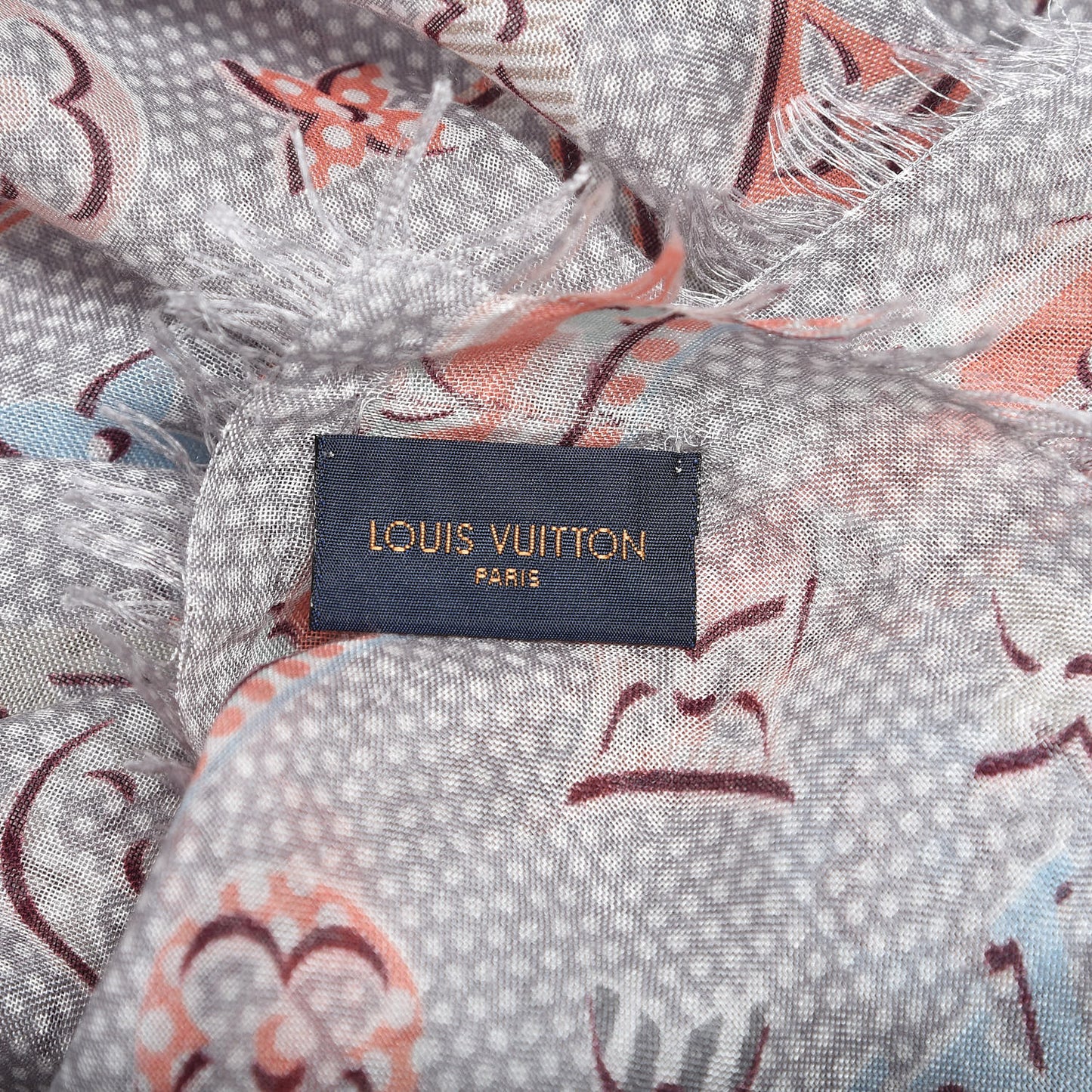 Silk Monogram Polka Dots Shawl Gray