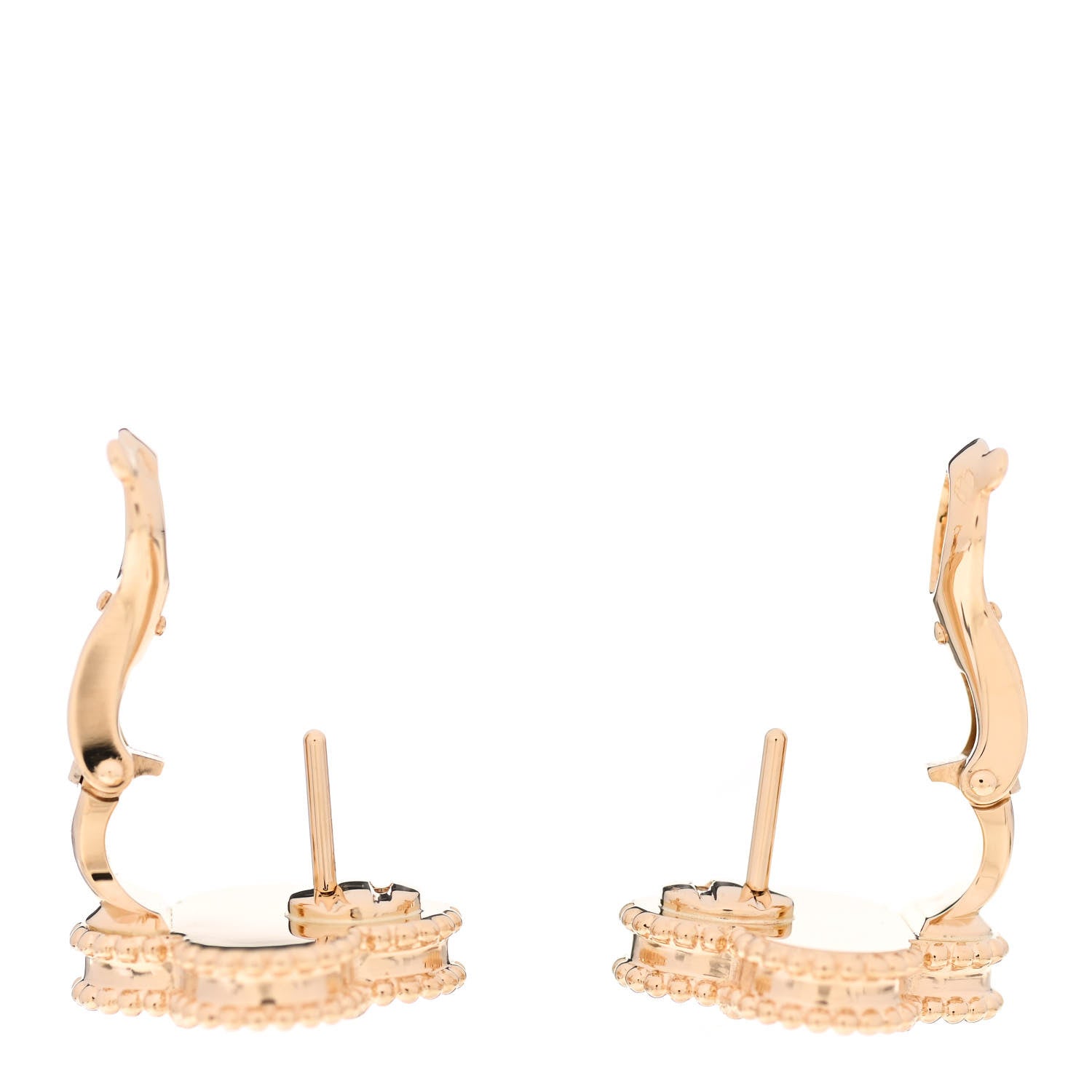 Van Cleef & Arpels 18K Yellow Gold Guilloche Vintage Alhambra Earrings 3 of 5