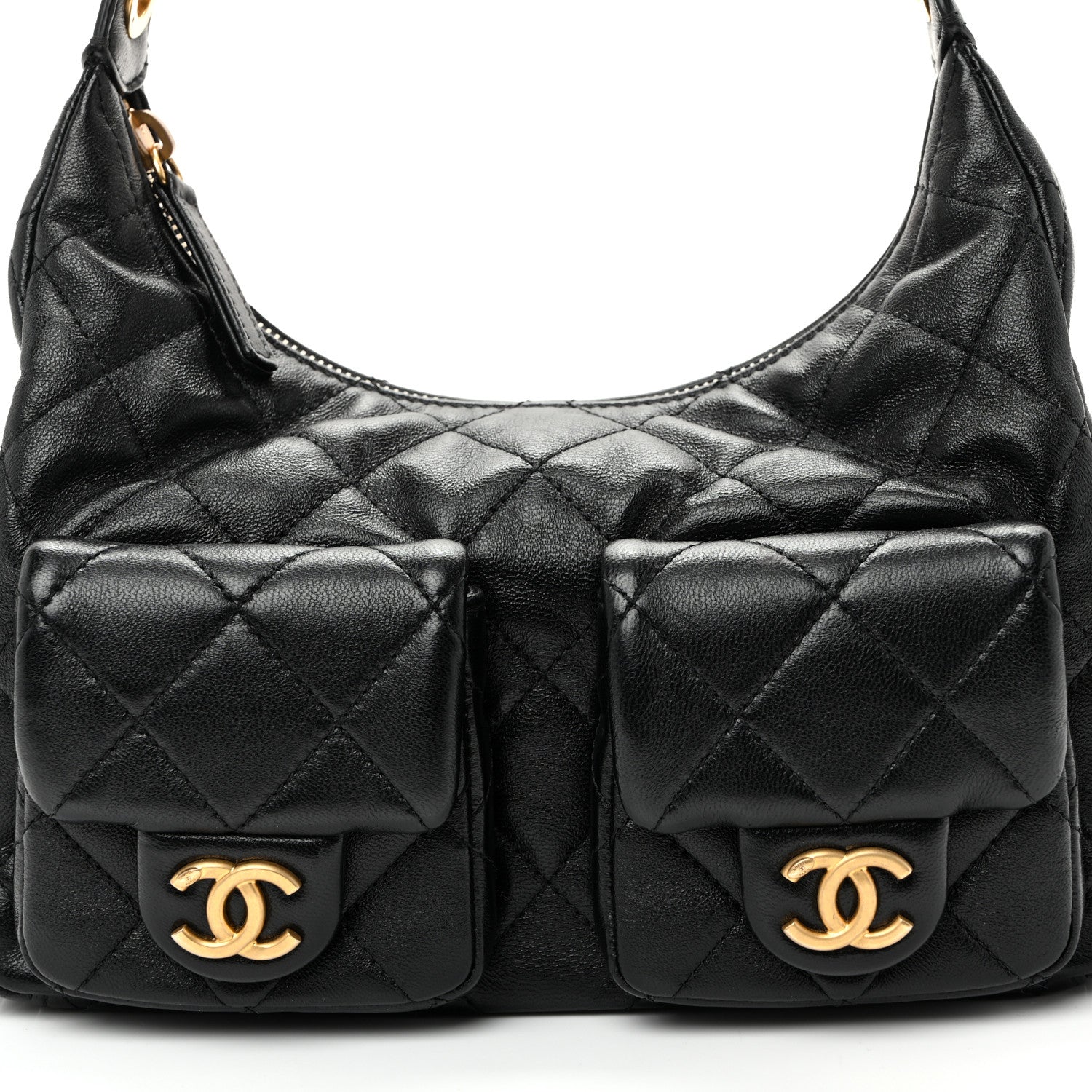 Chanel Shiny Lambskin Quilted Trendy Pockets Hobo Black 8 of 10