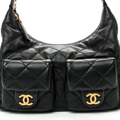 Chanel Shiny Lambskin Quilted Trendy Pockets Hobo Black 8 of 10