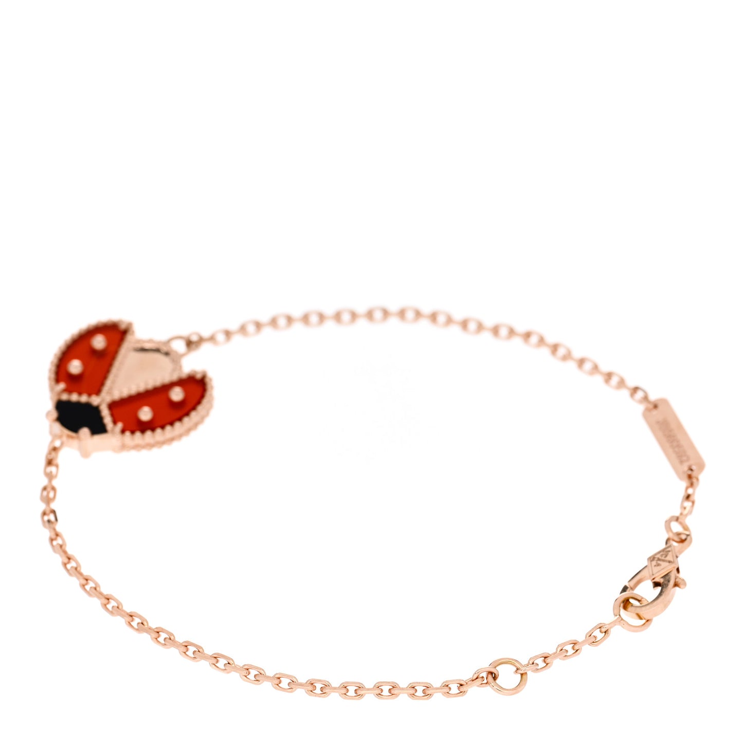 18K Rose Gold Carnelian Onyx Lucky Spring Open Wing Lady Bug Bracelet