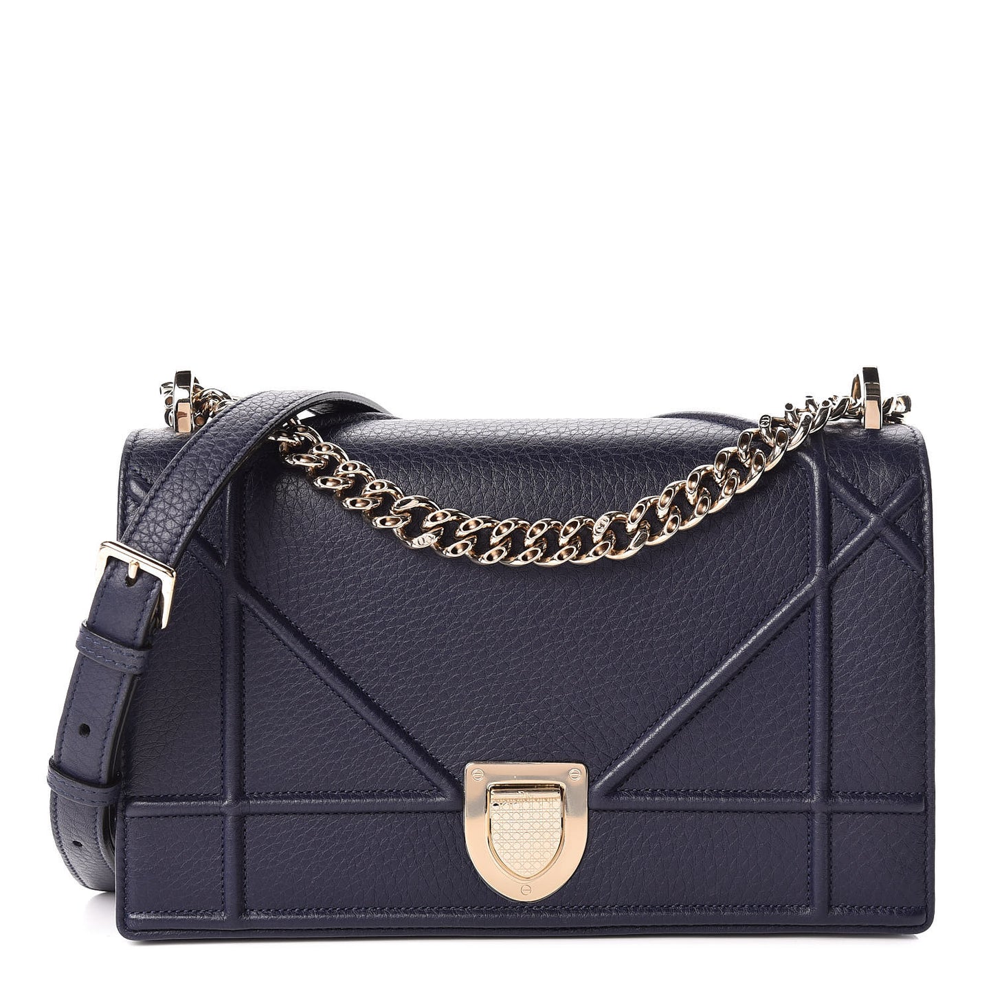 Grained Calfskin Medium Diorama Flap Bag Blue