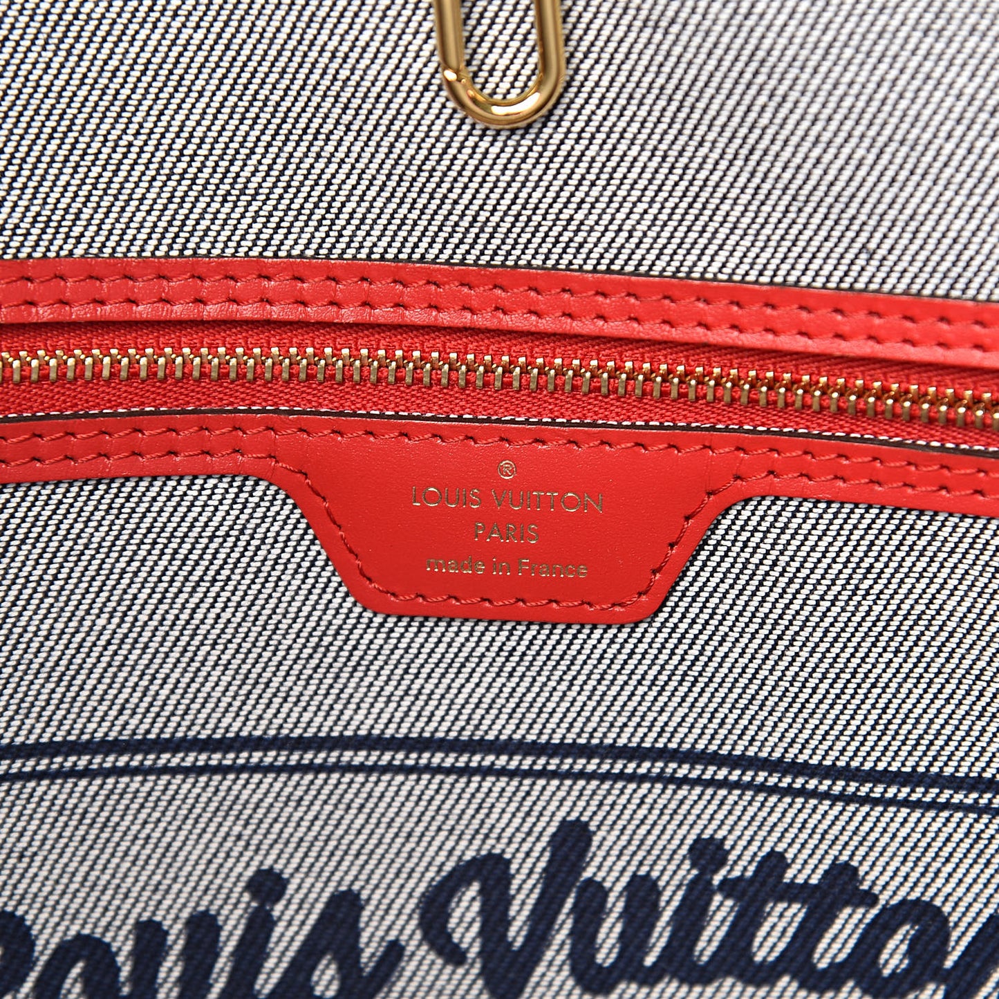Denim Damier Monogram Patchwork Neverfull Blue Rouge