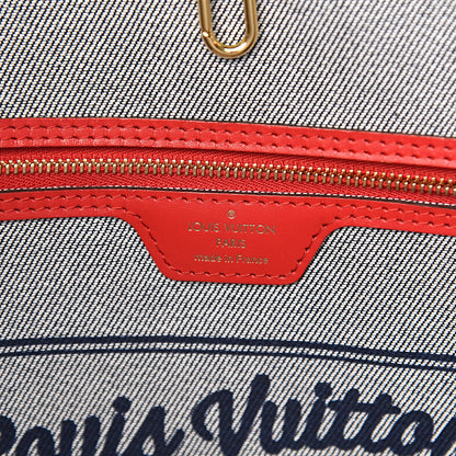 Louis Vuitton Denim Damier Monogram Patchwork Neverfull Blue Rouge 7 of 11