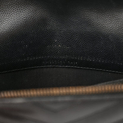 Saint Laurent Grain De Poudre Matelasse Chevron Monogram Monochrome Envelope Chain Wallet Black 7 of 18