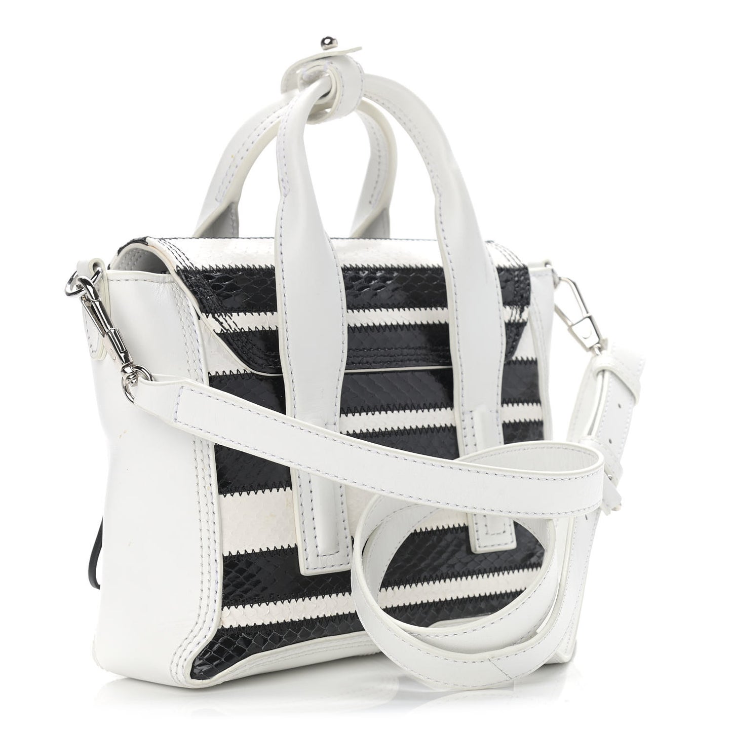 Snakeskin Calfskin Mini Pashli Satchel Black White
