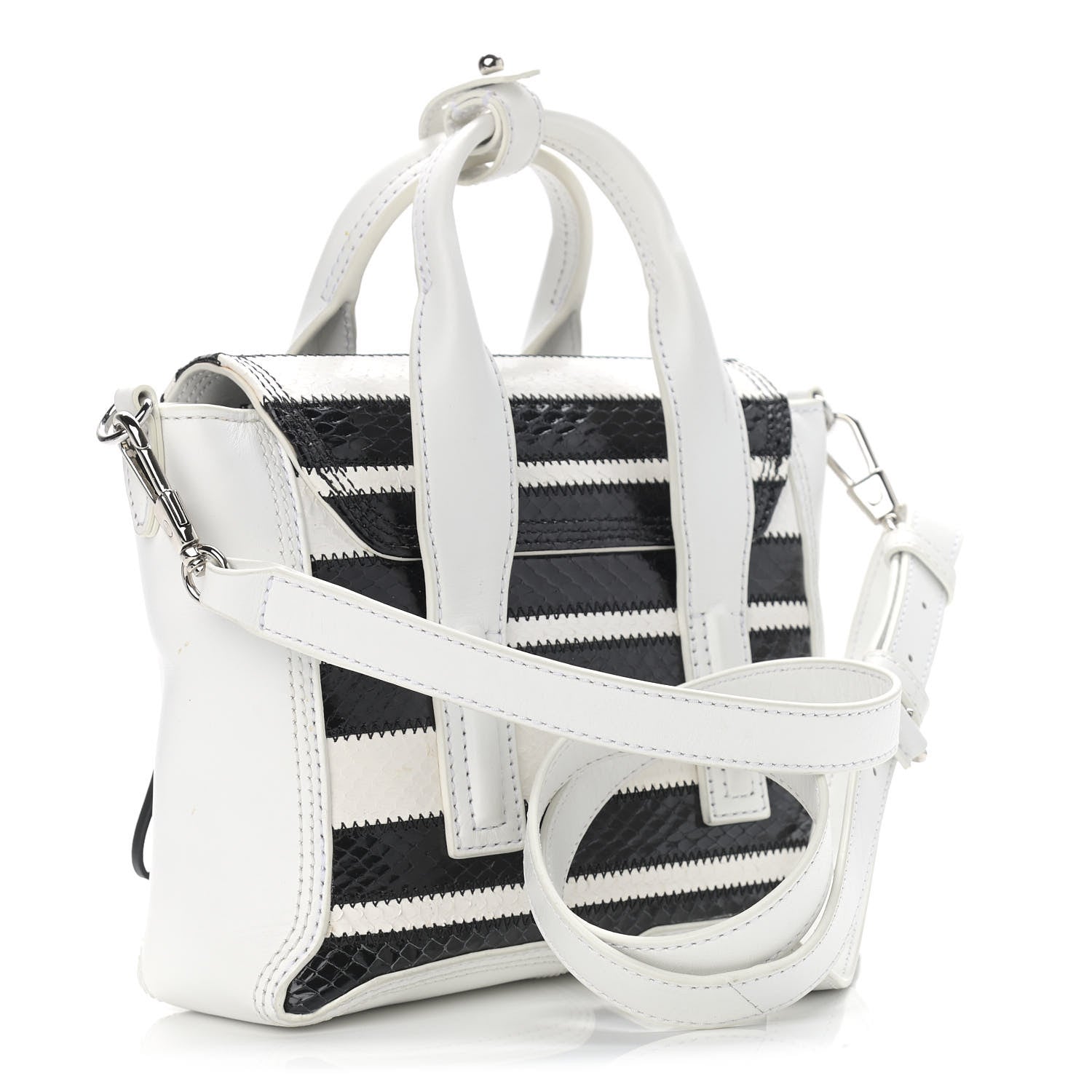3.1 Phillip Lim Snakeskin Calfskin Mini Pashli Satchel Black White 3 of 13
