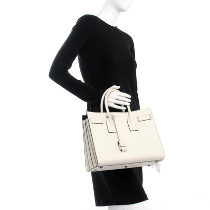 Saint Laurent Grained Calfskin Small Sac De Jour Dove White Black 3 of 9