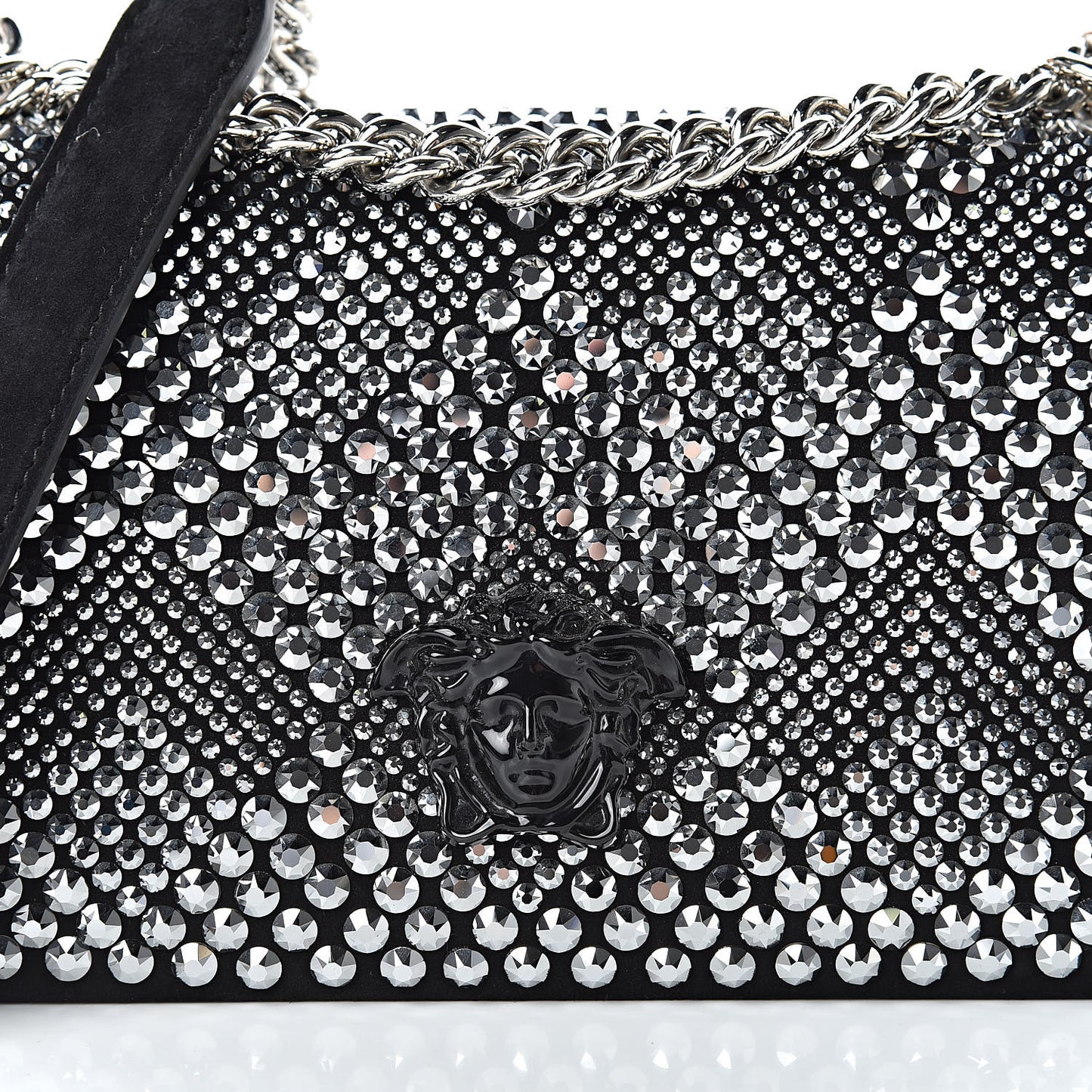 Suede Palazzo Crystal Chain Evening Bag Black