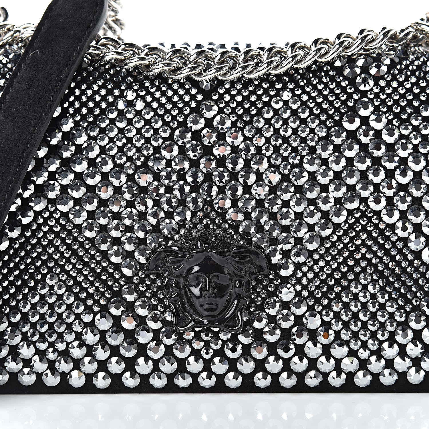 Versace Suede Palazzo Crystal Chain Evening Bag Black 7 of 9