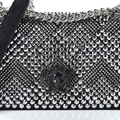 Versace Suede Palazzo Crystal Chain Evening Bag Black 7 of 9