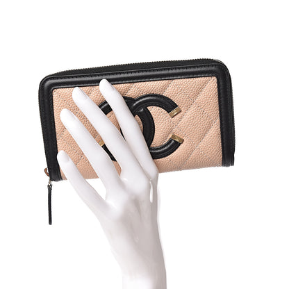 Chanel Caviar Quilted Small Filigree Zip Around Wallet Beige Black 2 of 9