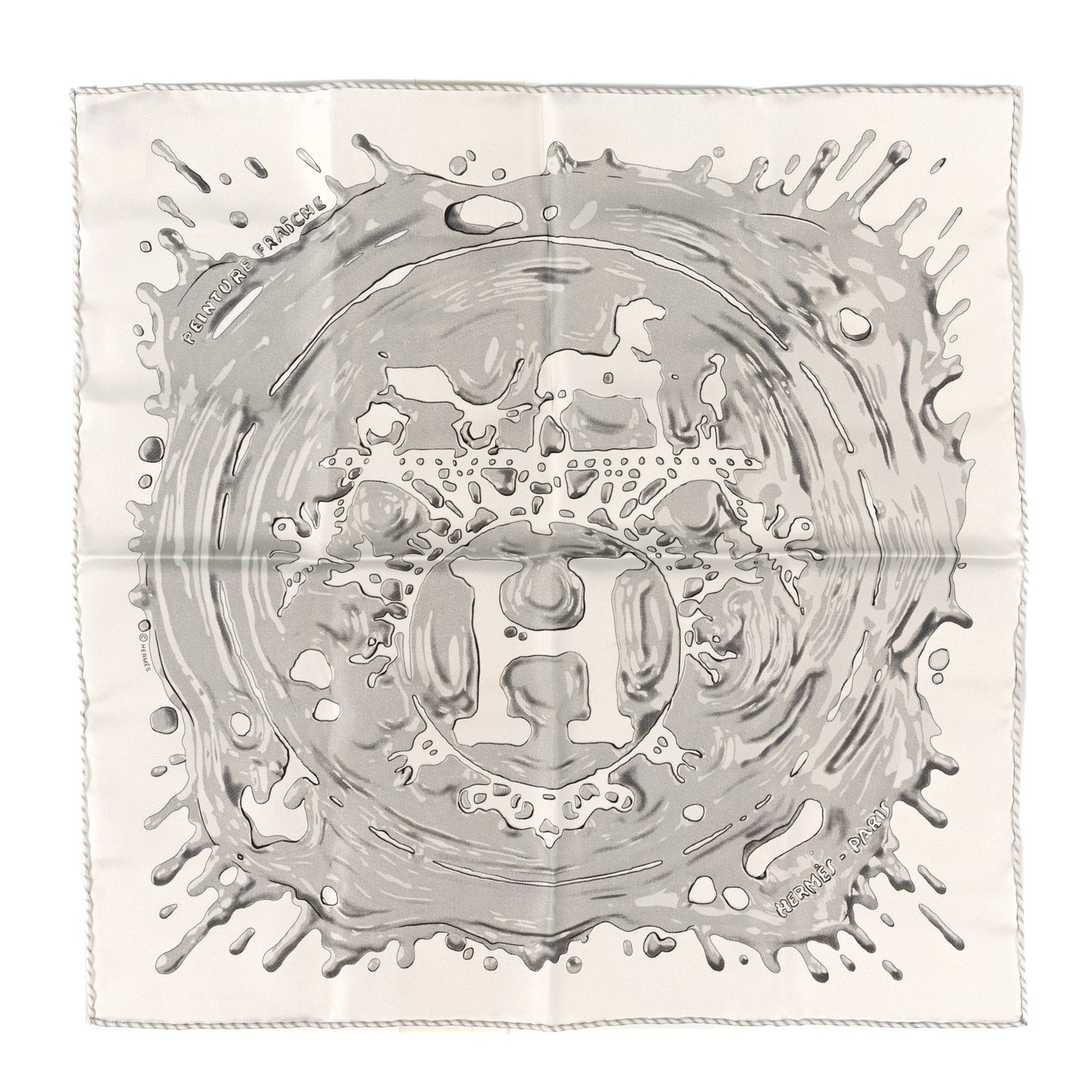 Silk Peinture Fraiche Pocket Square White Gris Perle