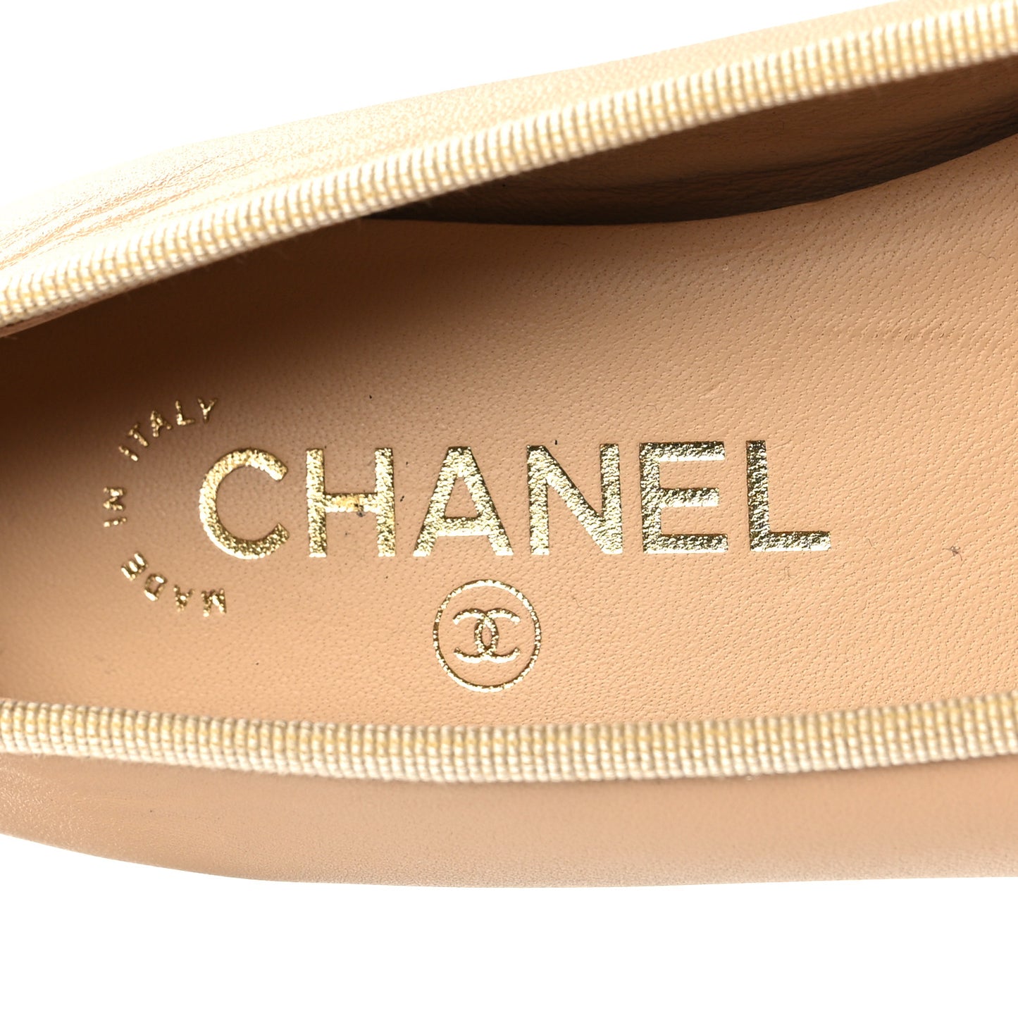Lambskin Cap Toe CC Ballerina Flats 36 Beige Black