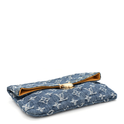 Louis Vuitton Monogram Denim Pochette Plat Clutch Blue 4 of 8