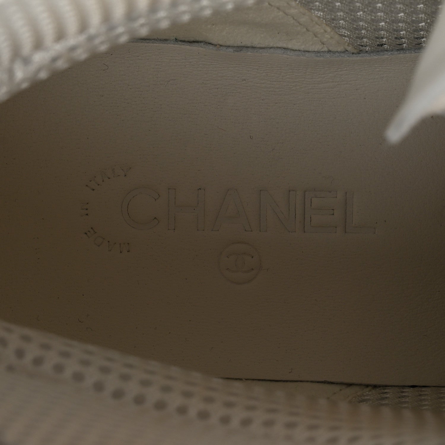 Chanel Calfskin Fabric Mesh Strass Womens CC Sneakers 39 White Silver 5 of 8