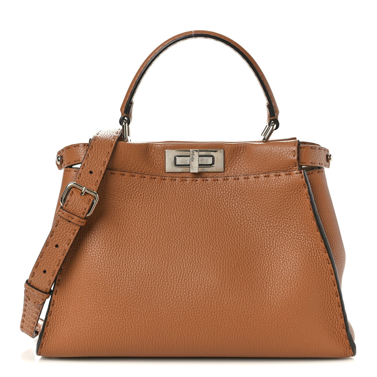 Fendi Cuoio Romano Selleria Bi-Color Medium Peekaboo Iconic Satchel Mou Deserto 1 of 10