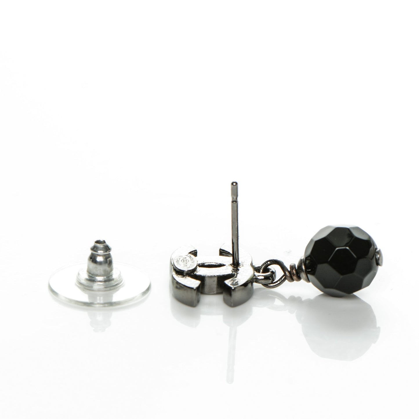 Ruthenium Bead CC Drop Earrings Black