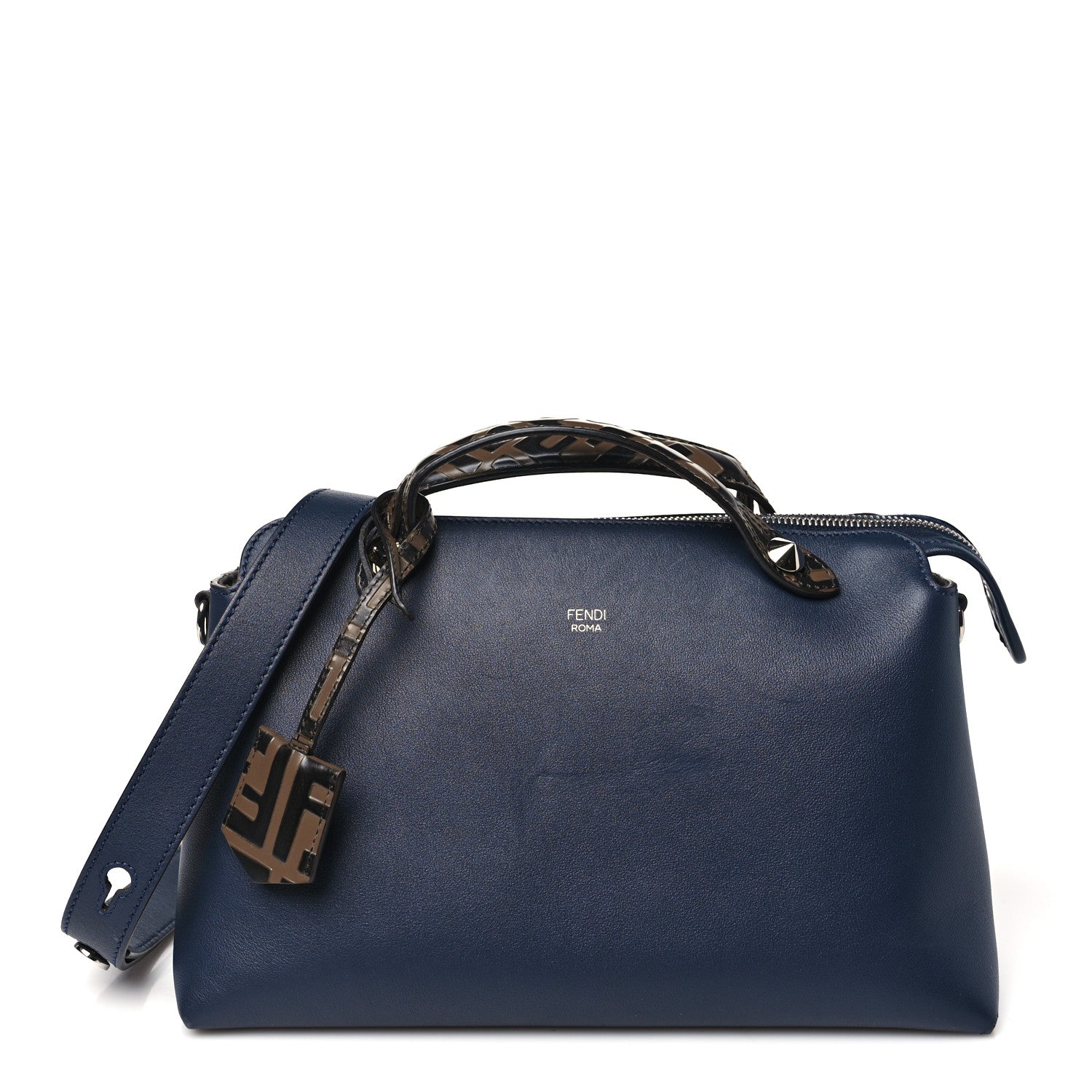 Fendi Vitello Dolce Bi-Color FF 1974 Embossed Medium By The Way Boston Bag Black Maya 1 of 10