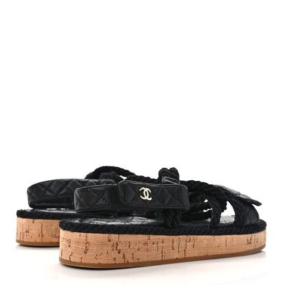 Chanel Cord Lambskin Quilted Logo Sandals 38 Black 4 of 8