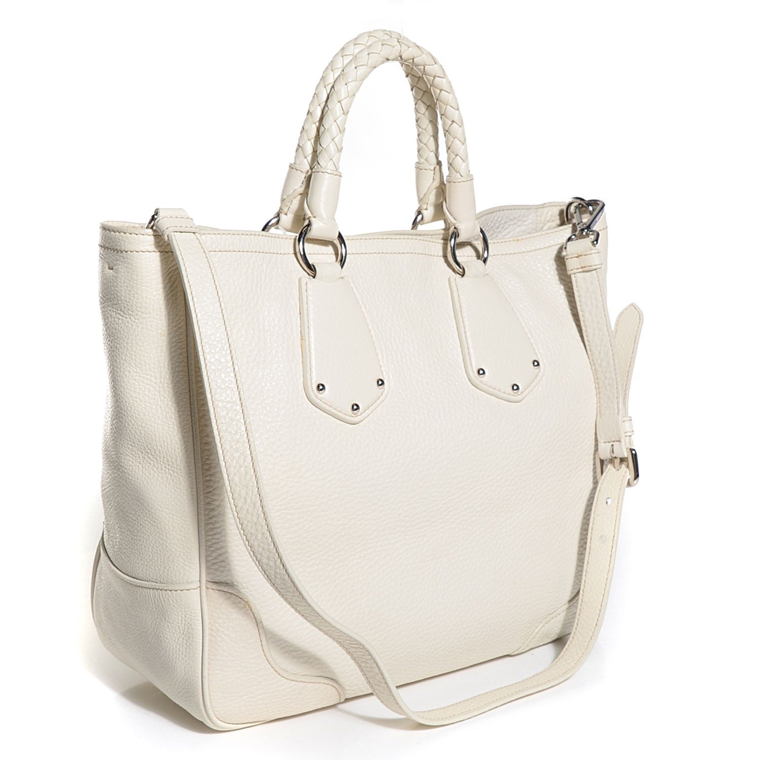 Prada Vitello Daino Braided Tote Bianco 3 of 10