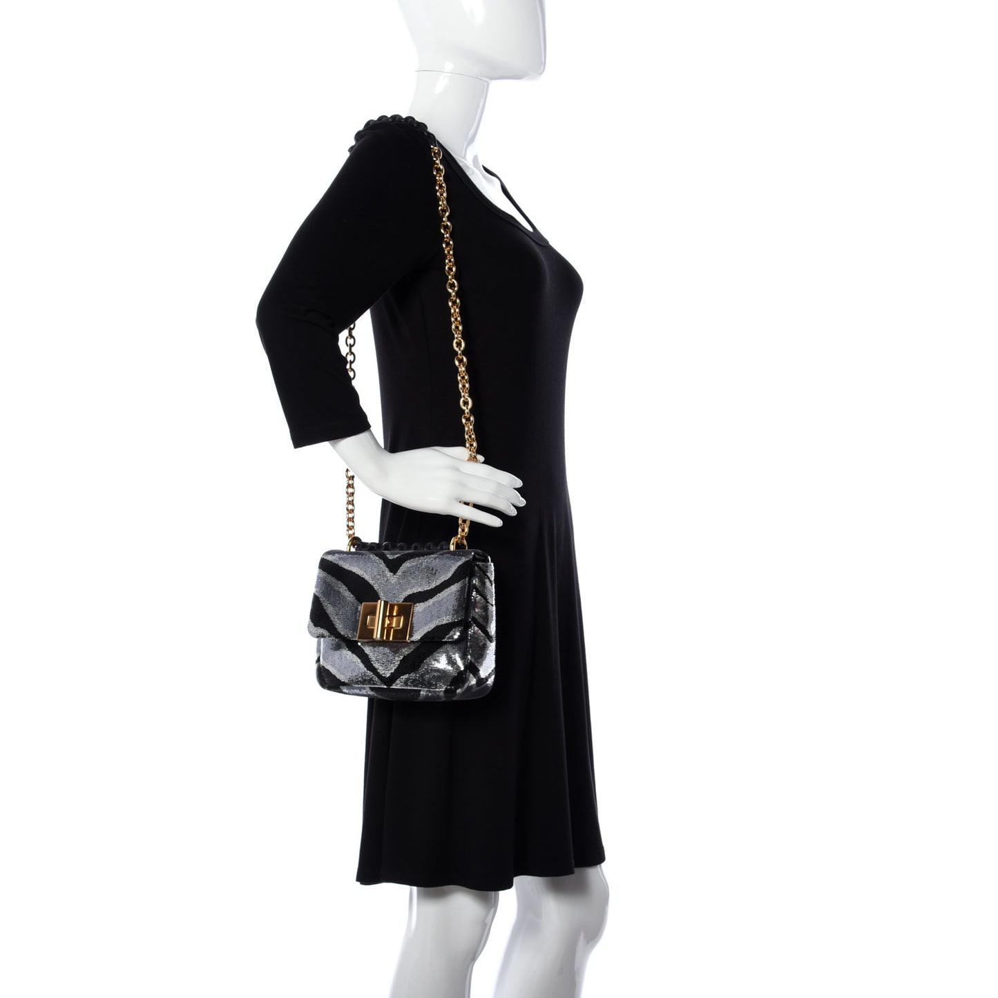 Sequin Zebra Print Natalia Large Bag Black Silver