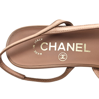 Chanel Lambskin Cap Toe CC Slingback Pumps 36 Dark Beige Black 7 of 10
