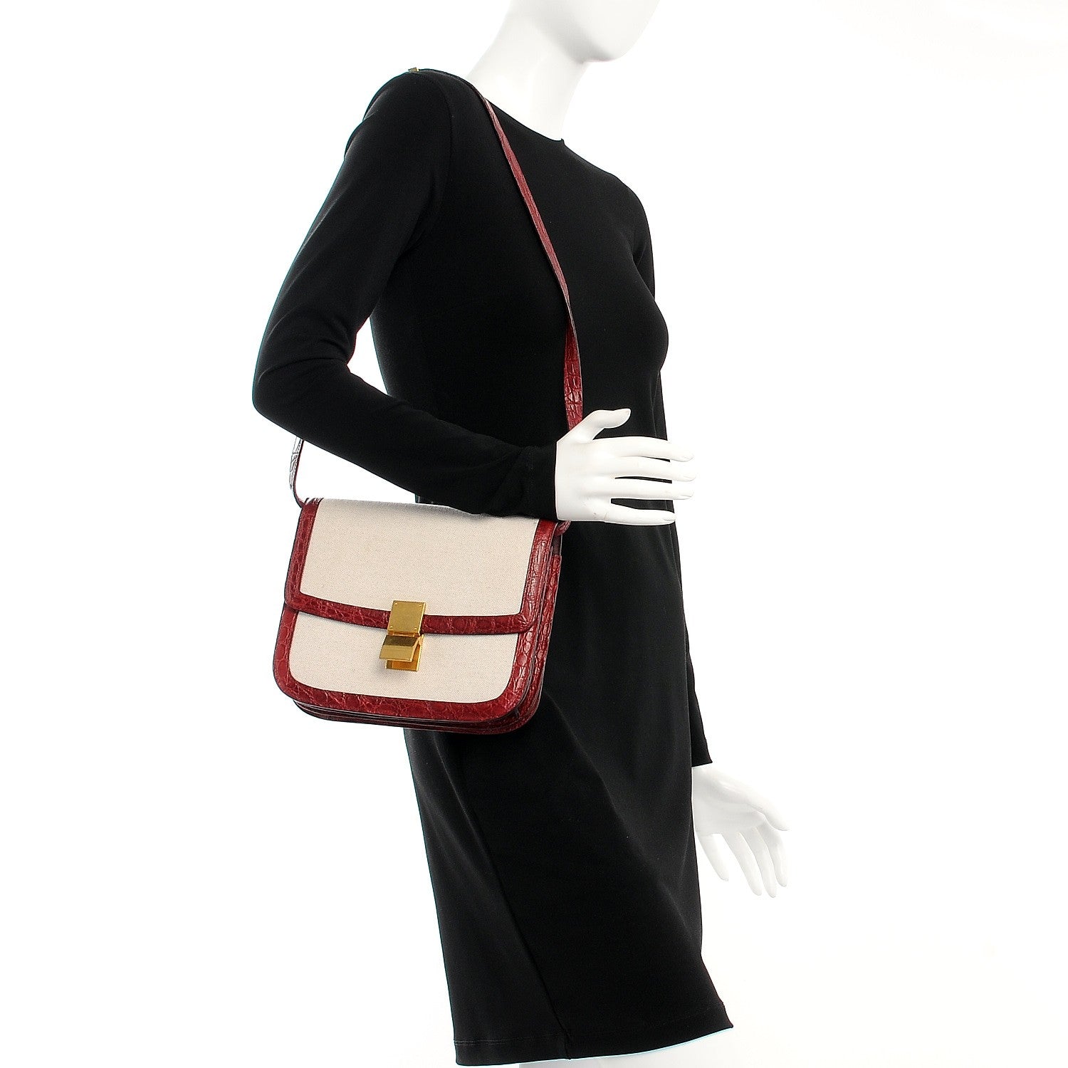 Celine Canvas Calfskin Crocodile Embossed Medium Classic Box Flap Bag 2 of 11