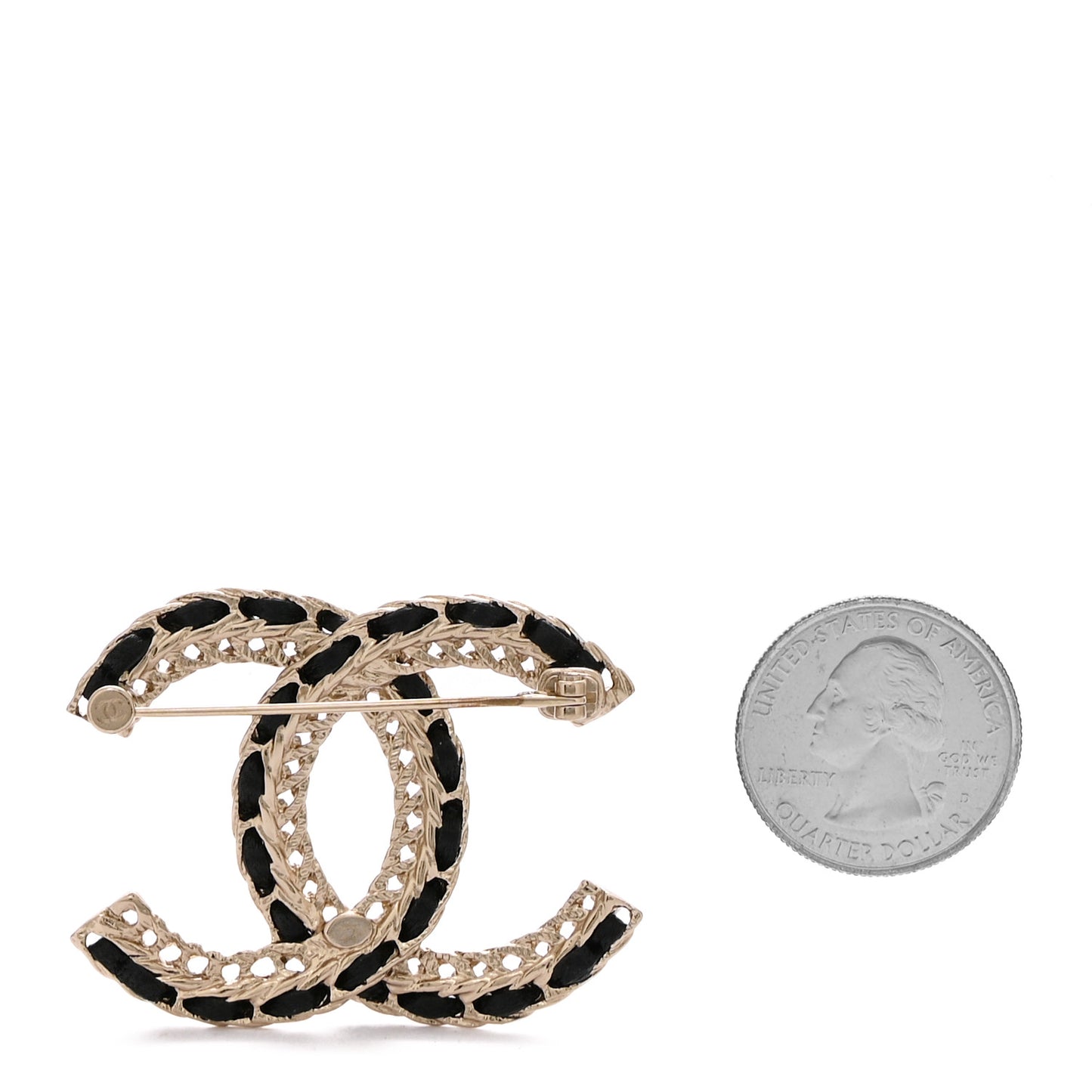 Lambskin Chain CC Brooch Black Gold