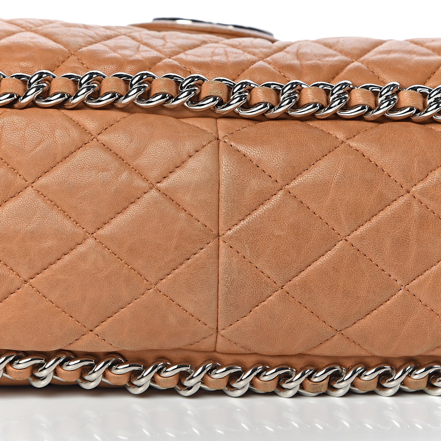 Washed Lambskin Chain Around Maxi Flap Bag Dark Beige