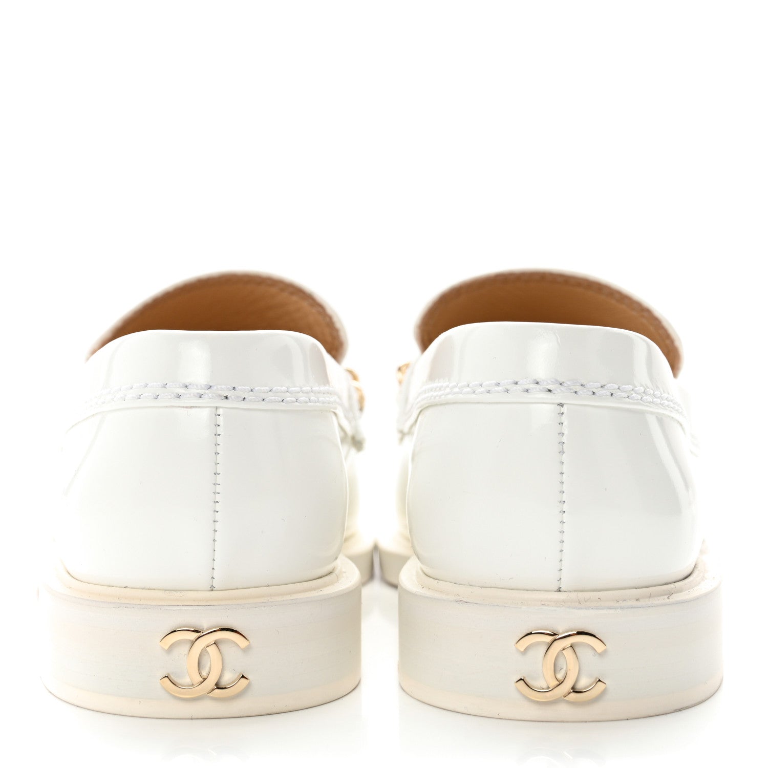 Chanel Shiny Calfskin Logo Loafers 35.5 White 5 of 11