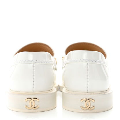 Chanel Shiny Calfskin Logo Loafers 35.5 White 5 of 11