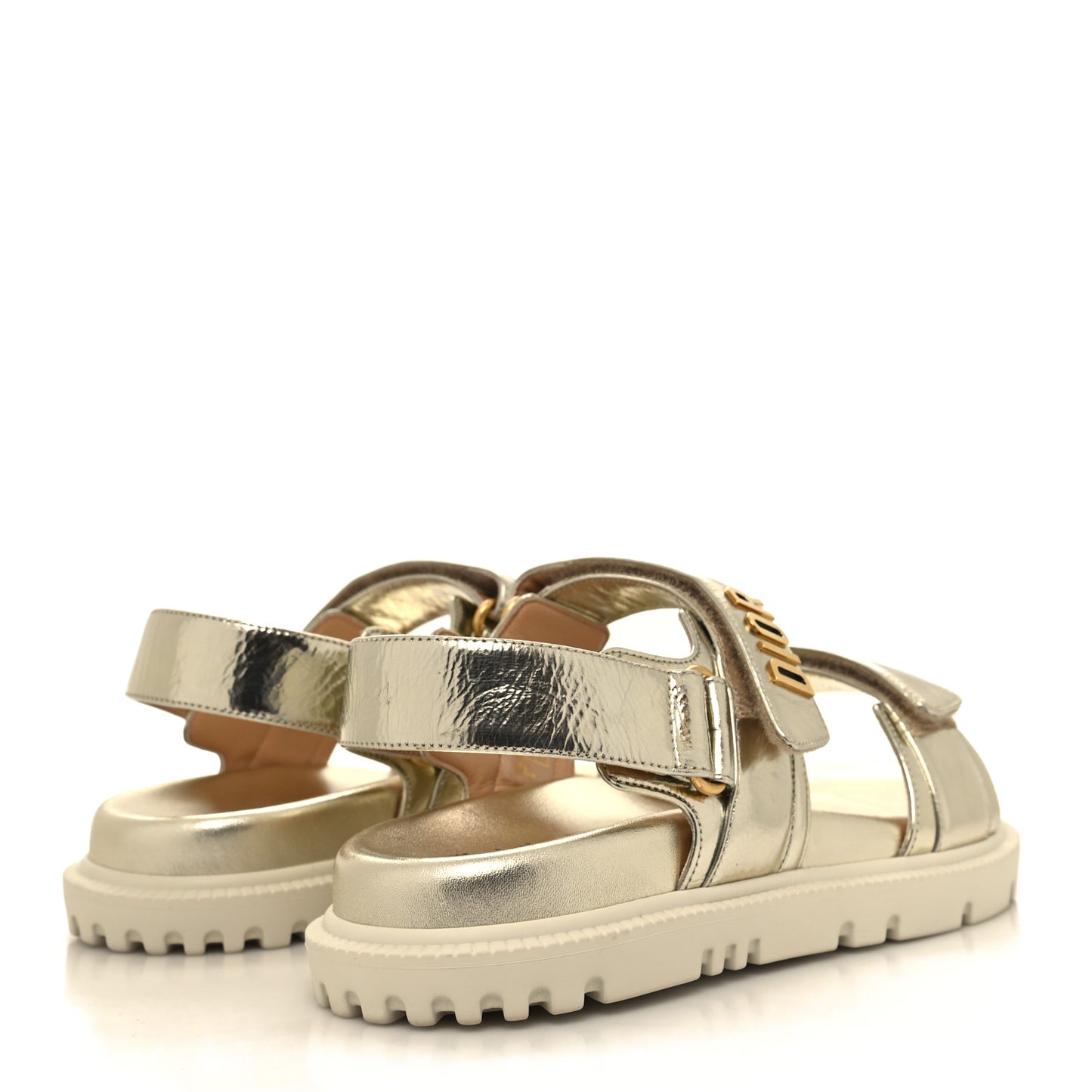Laminated Crinkled Calfskin Dioract Sandals 36.5 Pale Gold