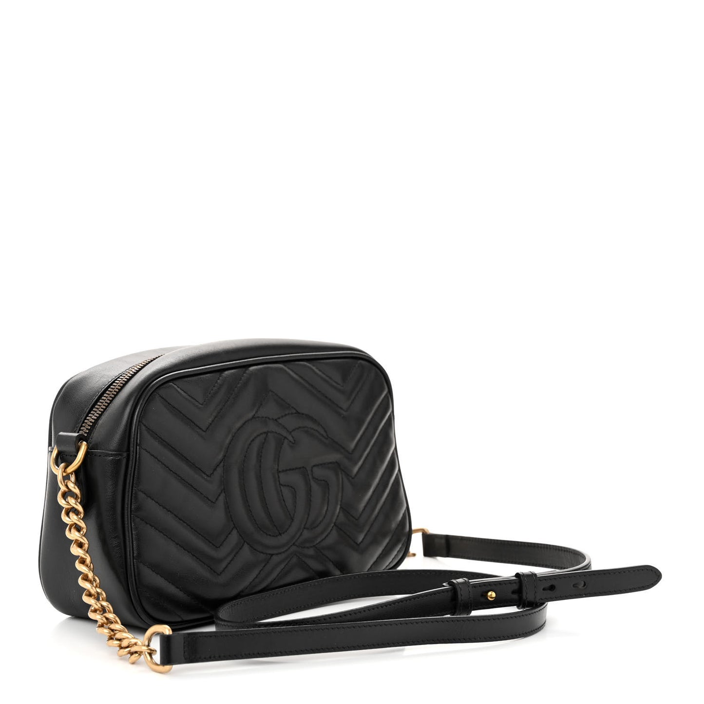 Calfskin Matelasse Small GG Marmont Chain Shoulder Bag Black