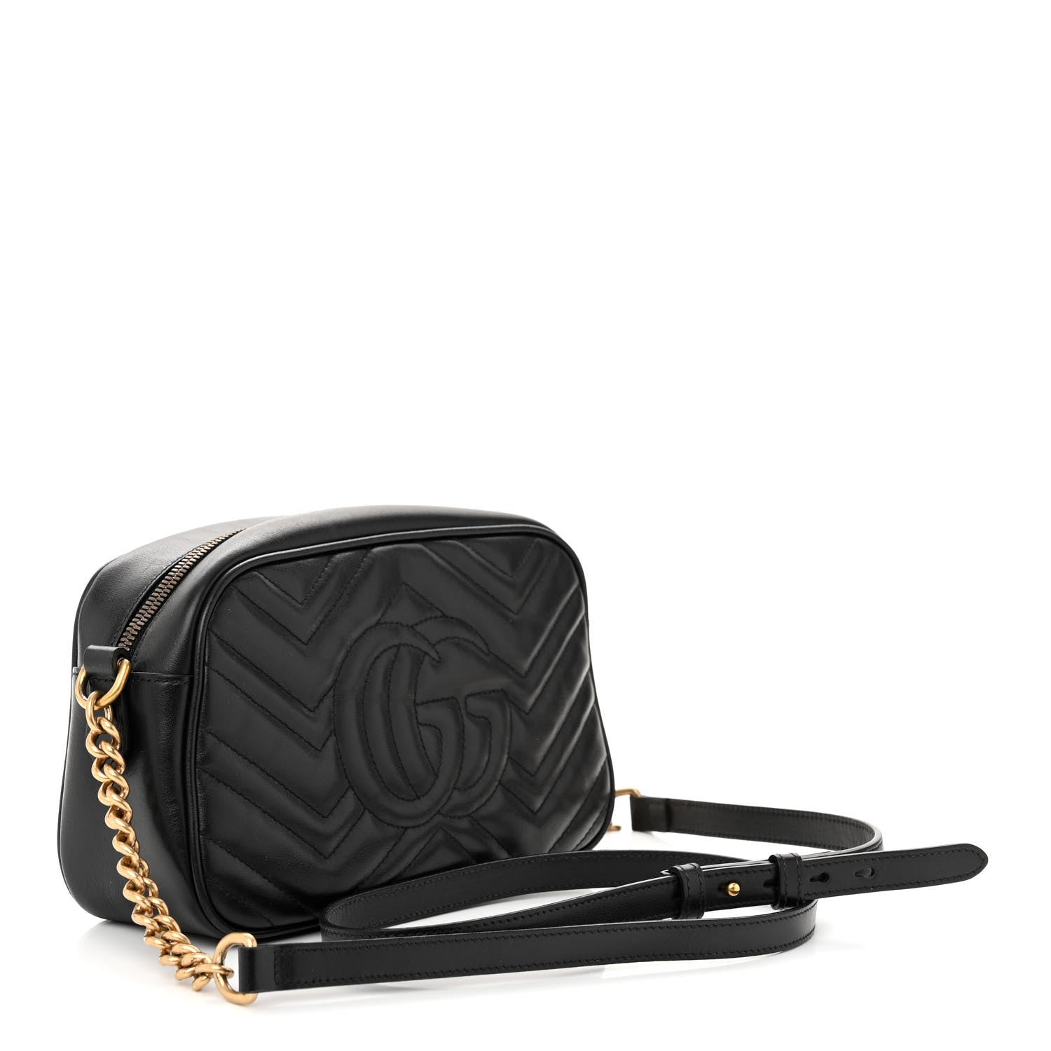 Gucci Calfskin Matelasse Small GG Marmont Chain Shoulder Bag Black 3 of 12