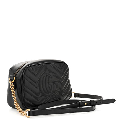 Gucci Calfskin Matelasse Small GG Marmont Chain Shoulder Bag Black 3 of 12