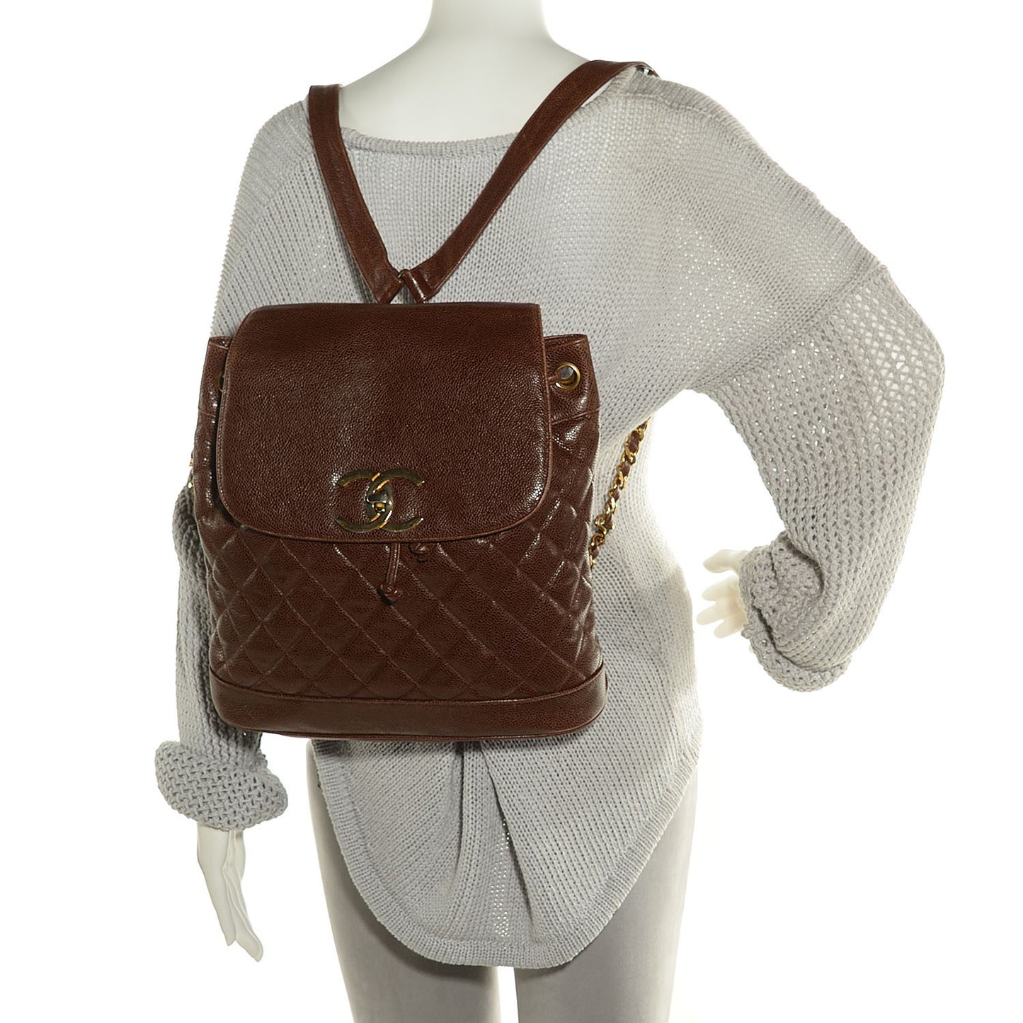 Caviar Quilted Drawstring Backpack Brown