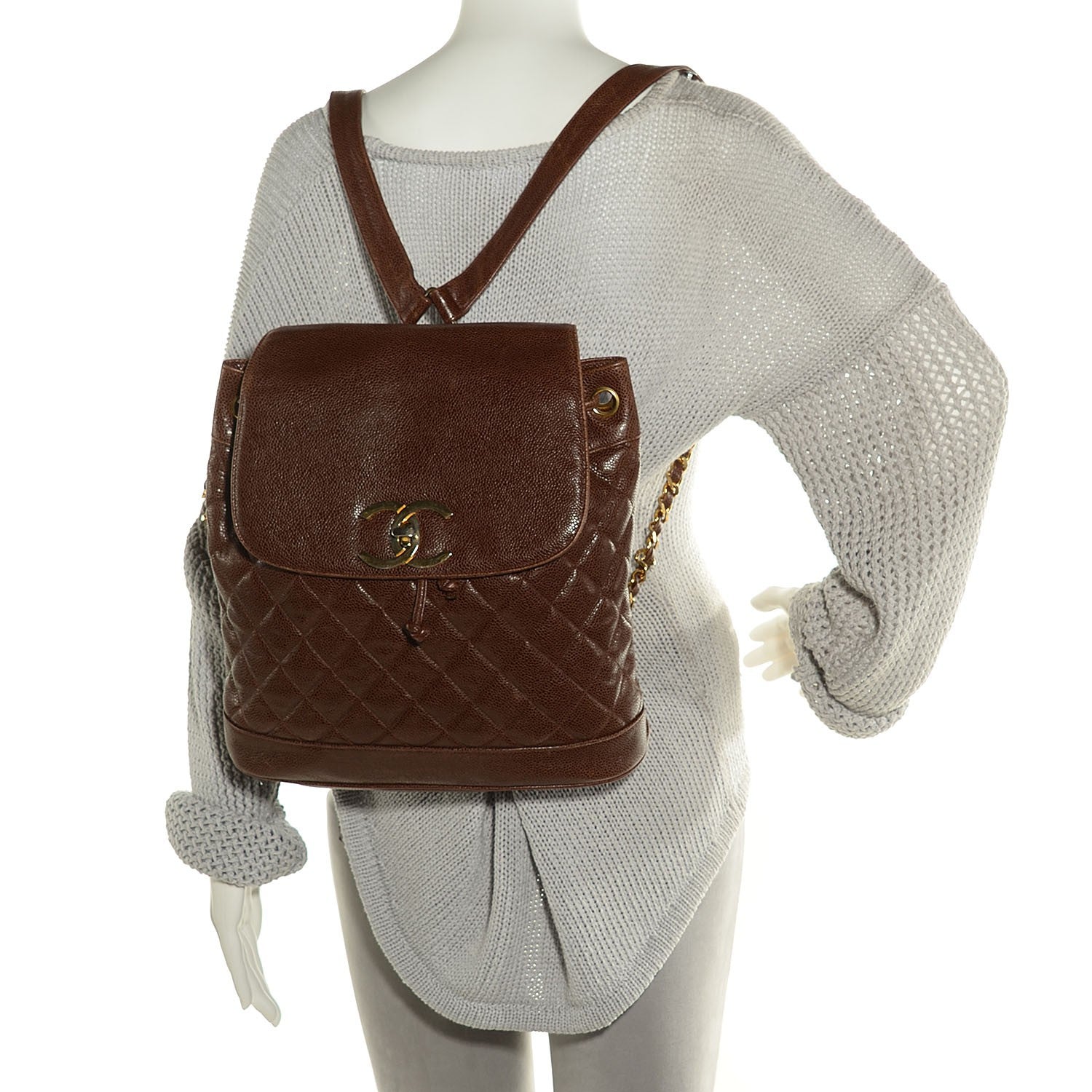 Chanel Caviar Quilted Drawstring Backpack Brown 2 of 8