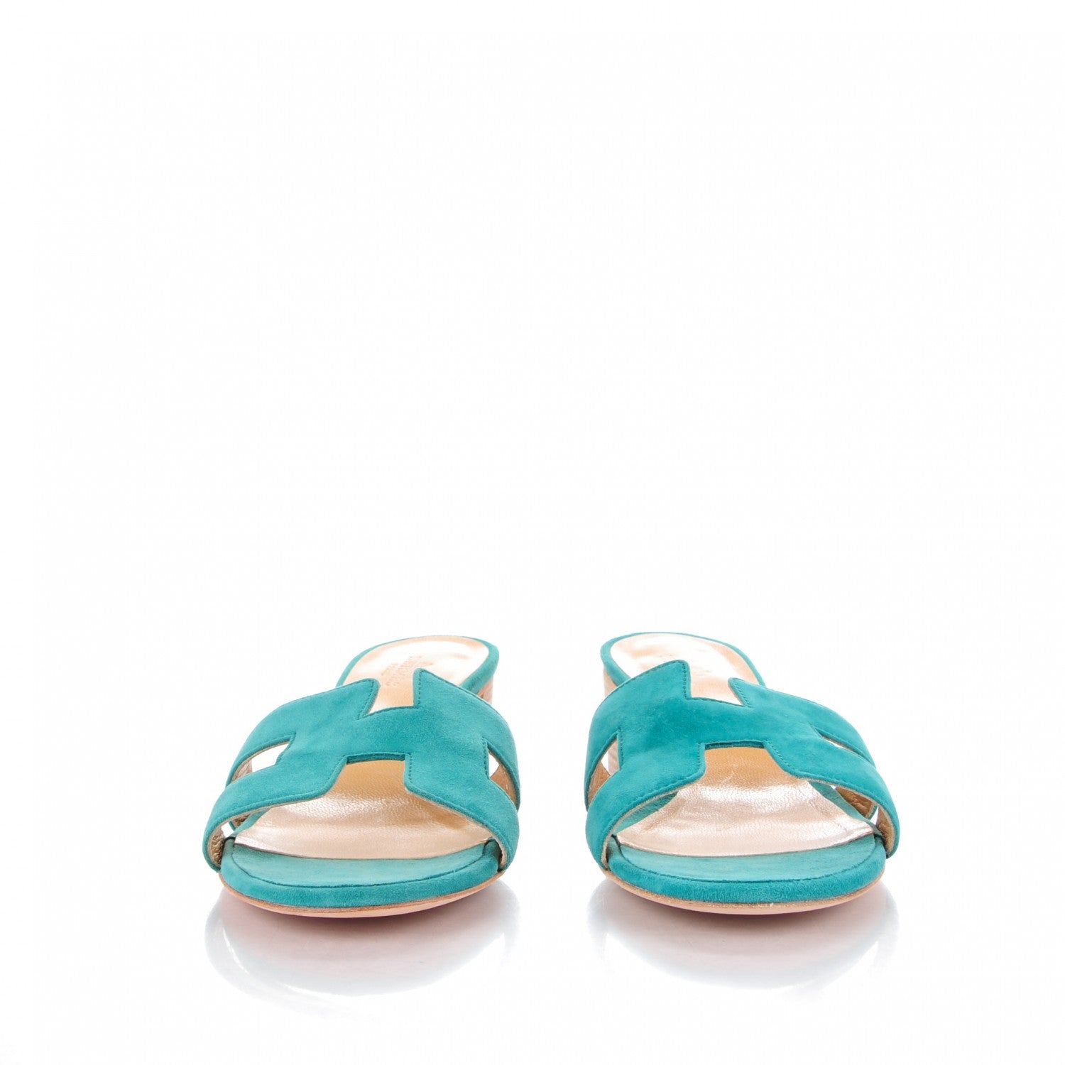 Hermes Chevre Velours Oasis Sandals 37.5 Emeraude 2 of 10