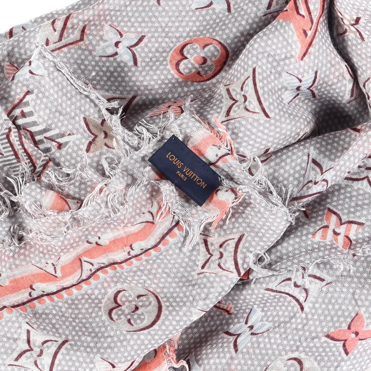 Silk Monogram Pop Shine Shawl Gray