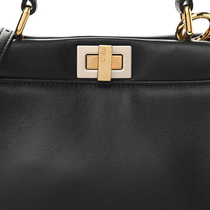 Fendi Nappa Vitello Century Woven Handle Mini Peekaboo Iconic Satchel Black Confetto Multicolor 9 of 11