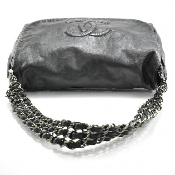 Lambskin Rock and Chain Large Flap Black