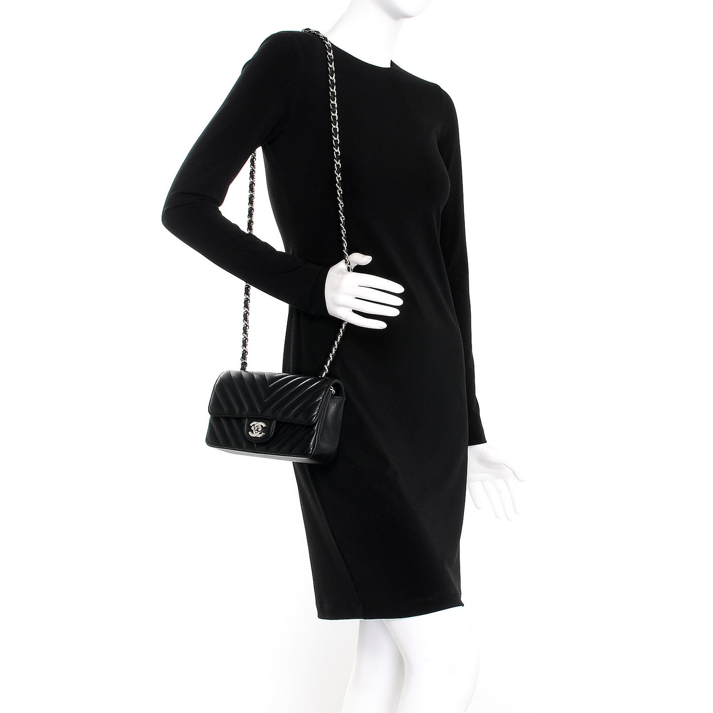 Lambskin Chevron Quilted Mini Rectangular Flap Black