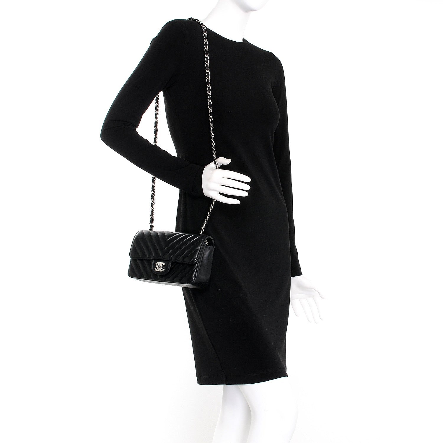 Chanel Lambskin Chevron Quilted Mini Rectangular Flap Black 2 of 8