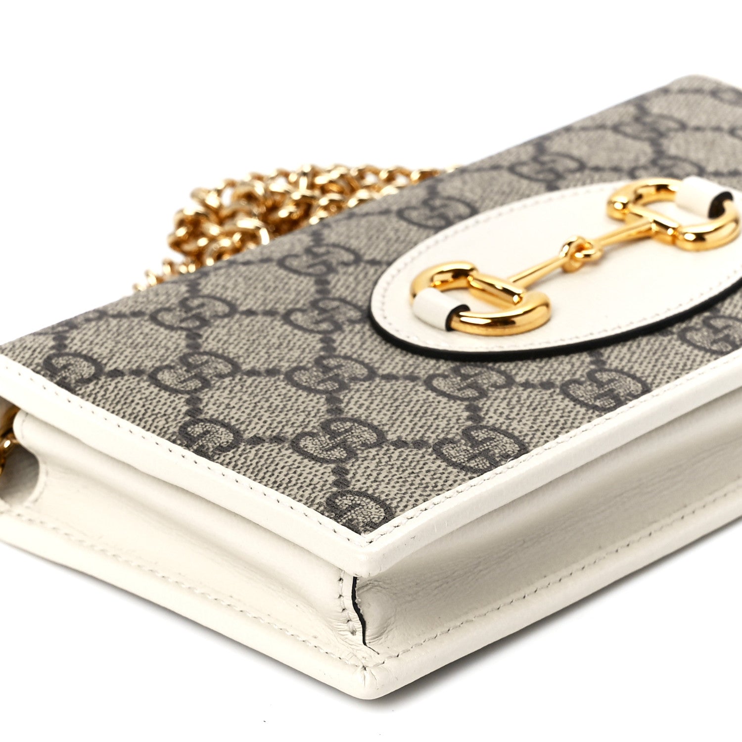 Gucci GG Supreme Monogram Azalea Calfskin Horsebit 1955 Wallet On Chain Beige Ebony Mystic White 9 of 10